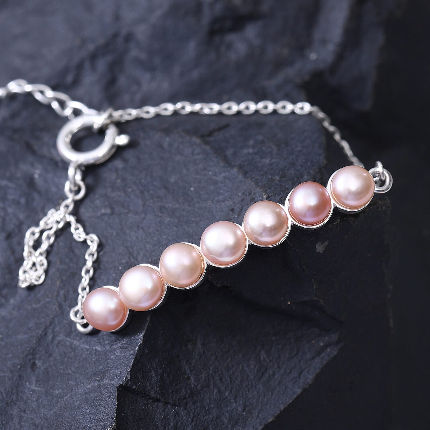 Freshwater Pink Pearl Adjustable Bracelet (Size 6.5 with 2 inch Extender) in Sterling Silver