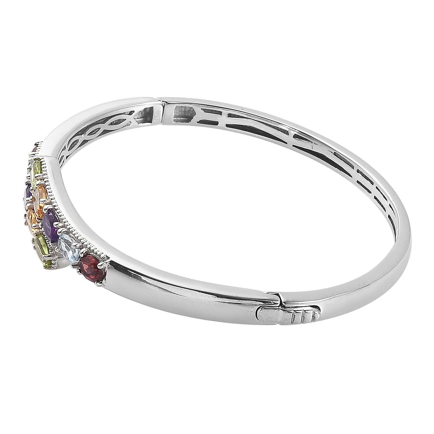 Designer Inspired - Red Garnet, Skyblue Topaz and Multi Gemstone Bypass Bangle (Size 7.5) 4.86 Ct