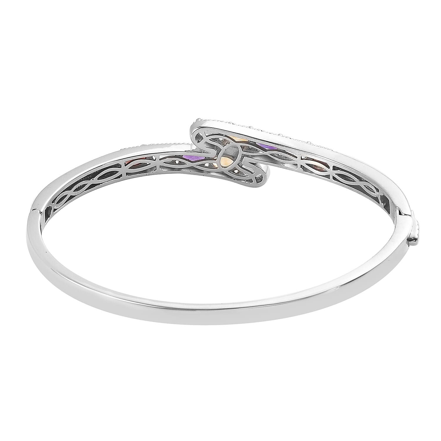 Designer Inspired - Red Garnet, Skyblue Topaz and Multi Gemstone Bypass Bangle (Size 7.5) 4.86 Ct