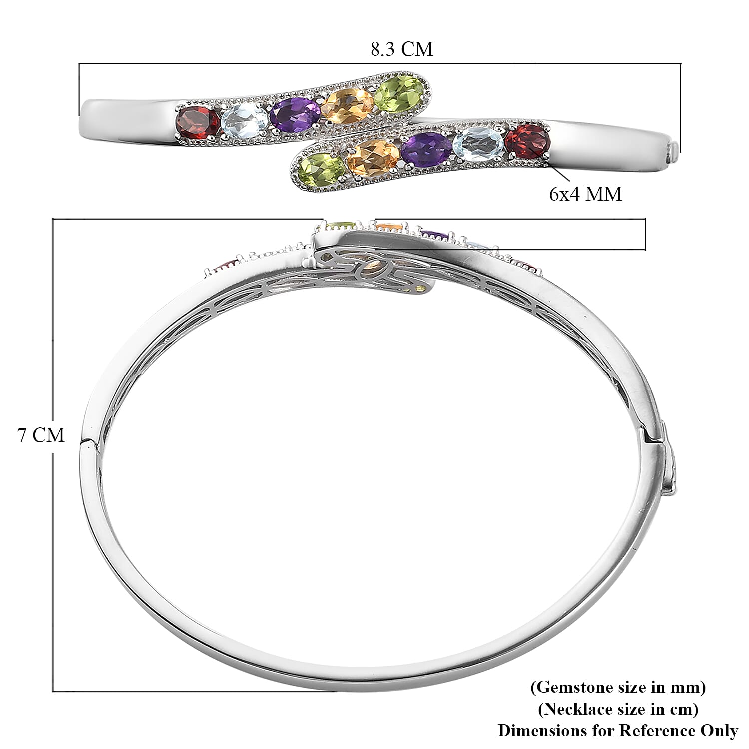 Designer Inspired - Red Garnet, Skyblue Topaz and Multi Gemstone Bypass Bangle (Size 7.5) 4.86 Ct