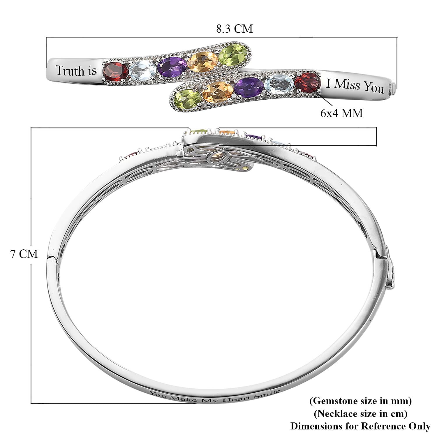 Designer Inspired - Red Garnet, Skyblue Topaz and Multi Gemstone Bypass Bangle (Size 7.5) 4.86 Ct