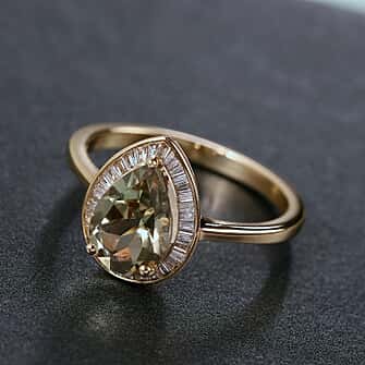 ILIANA 2.25 Ct. AAA Turkizite and SI G-H Diamond Halo Ring in 18K Yellow Gold