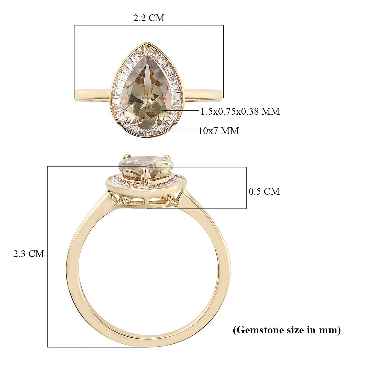 ILIANA 18K Yellow Gold Natural AAAA Turkizite (Pear) and Diamond Ring 2.17 Ct.