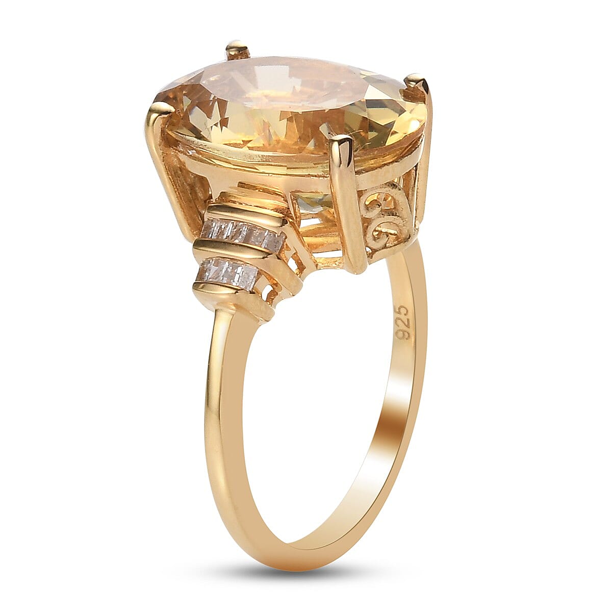 Yellow Labradorite and Diamond Ring in 14K Gold Overlay Sterling Silver 5.10 Ct.