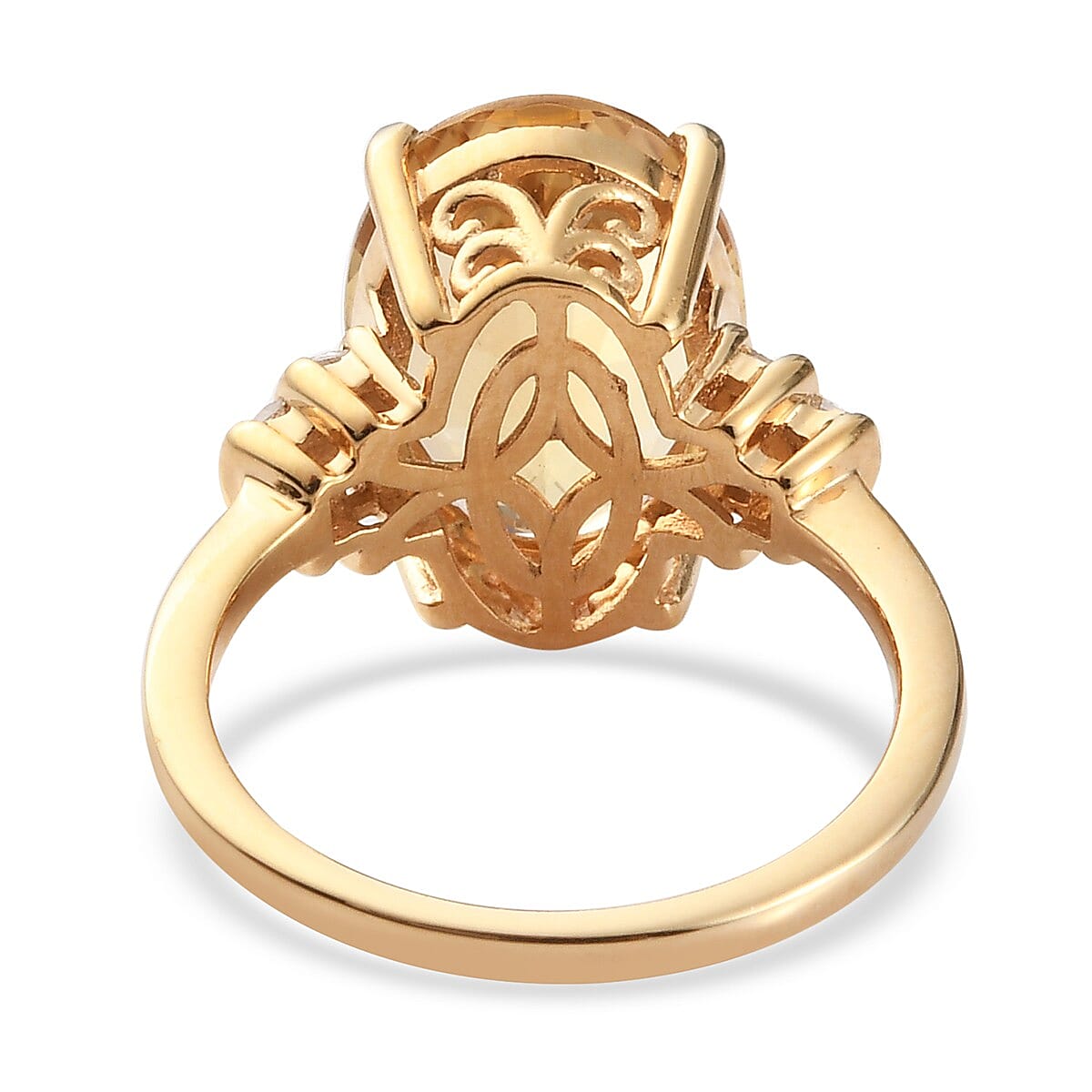 Yellow Labradorite and Diamond Ring in 14K Gold Overlay Sterling Silver 5.10 Ct.