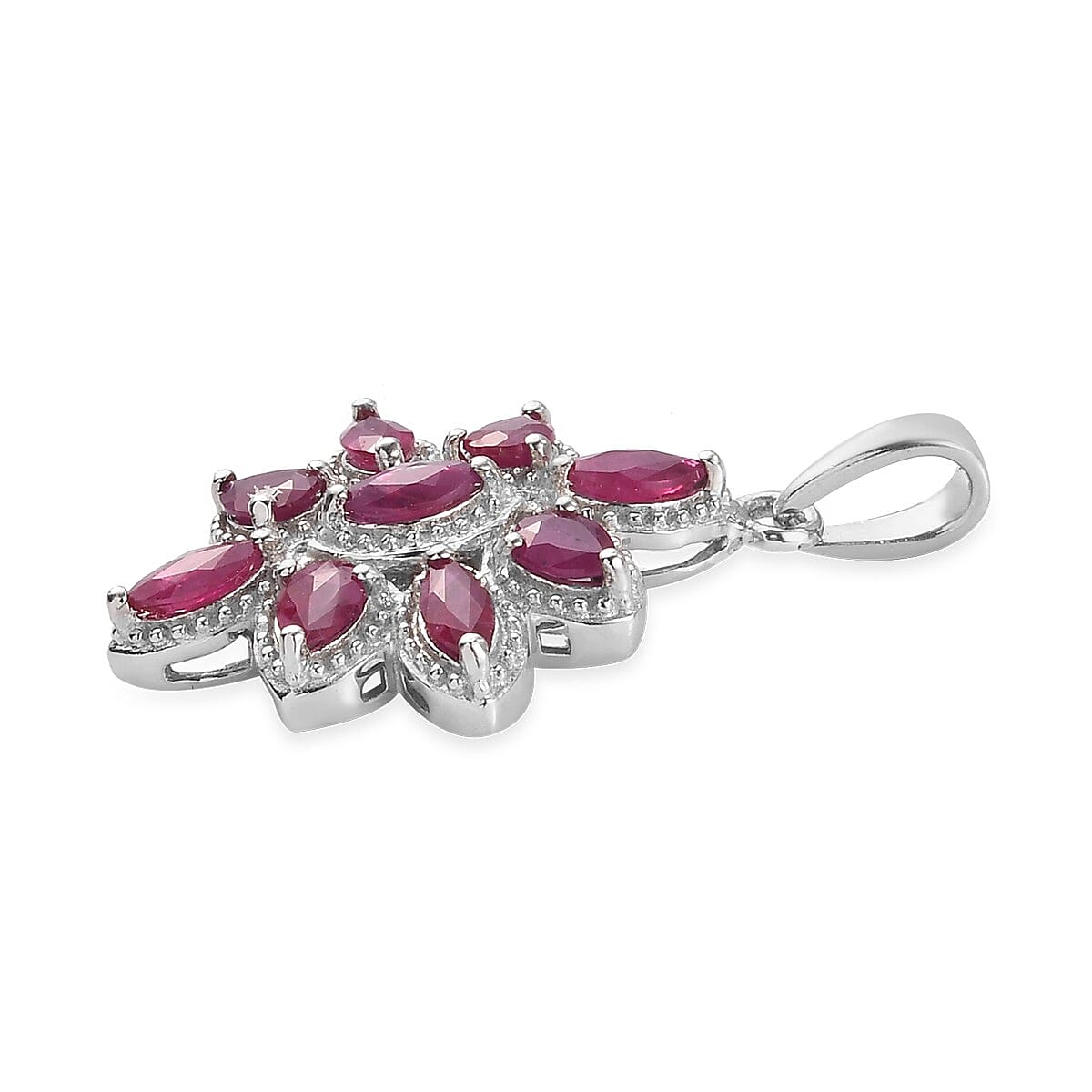 Ruby Cluster Pendant in Platinum Overlay Sterling Silver 1.73 Ct.