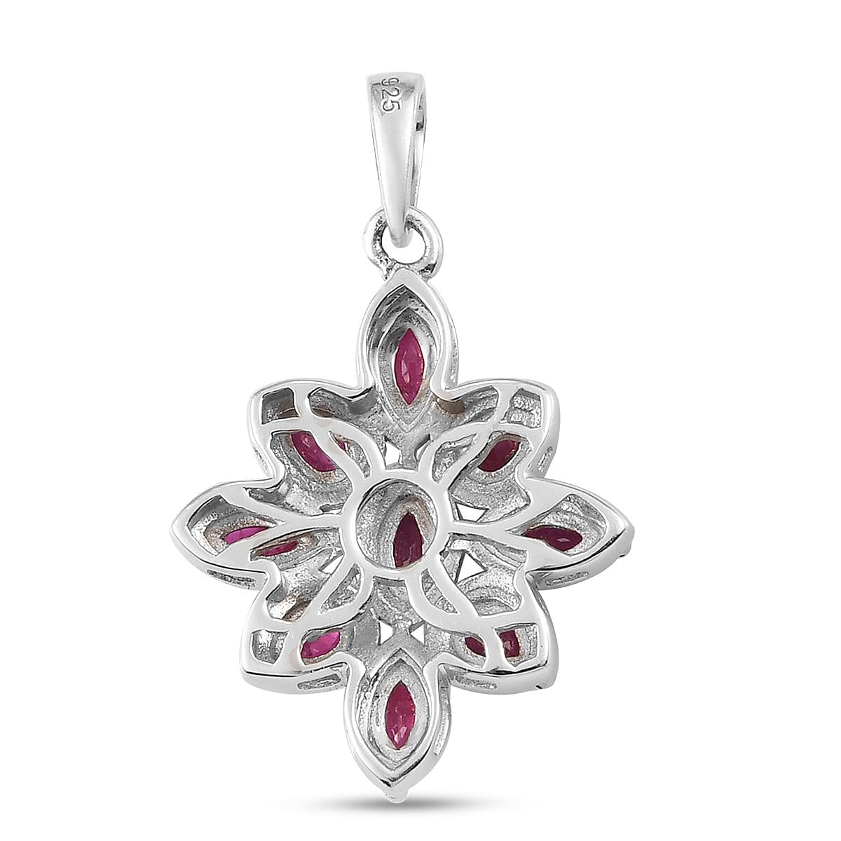 Ruby Cluster Pendant in Platinum Overlay Sterling Silver 1.73 Ct.