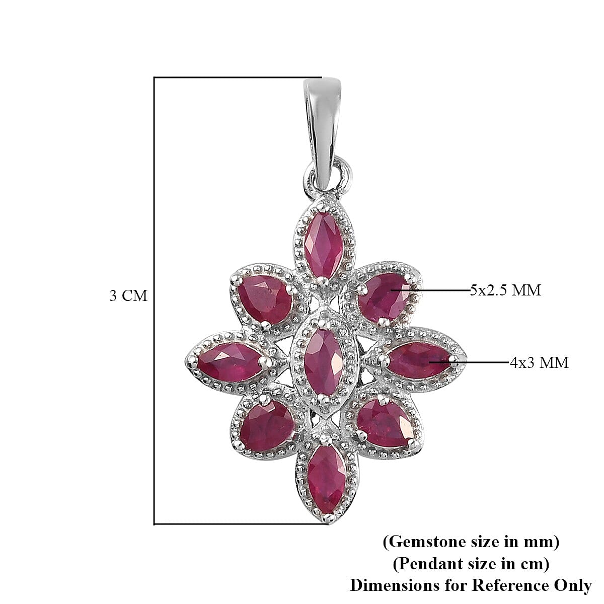 Ruby Cluster Pendant in Platinum Overlay Sterling Silver 1.73 Ct.
