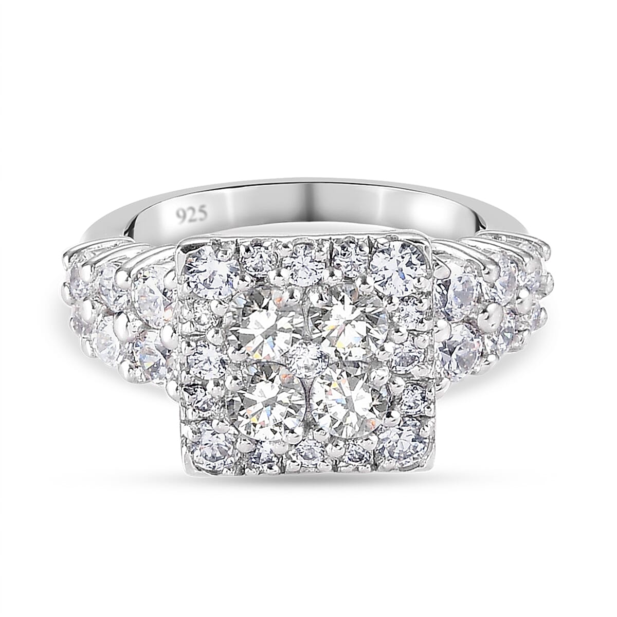 Lustro Stella Platinum Overlay Sterling Silver Ring Made with Finest CZ 3.83 Ct.