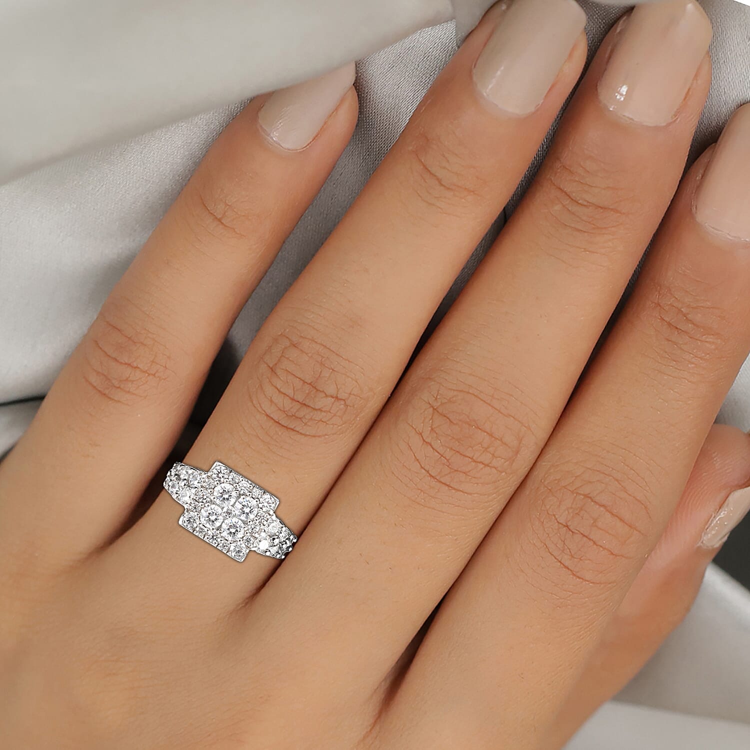 Lustro Stella Platinum Overlay Sterling Silver Ring Made with Finest CZ 3.83 Ct.