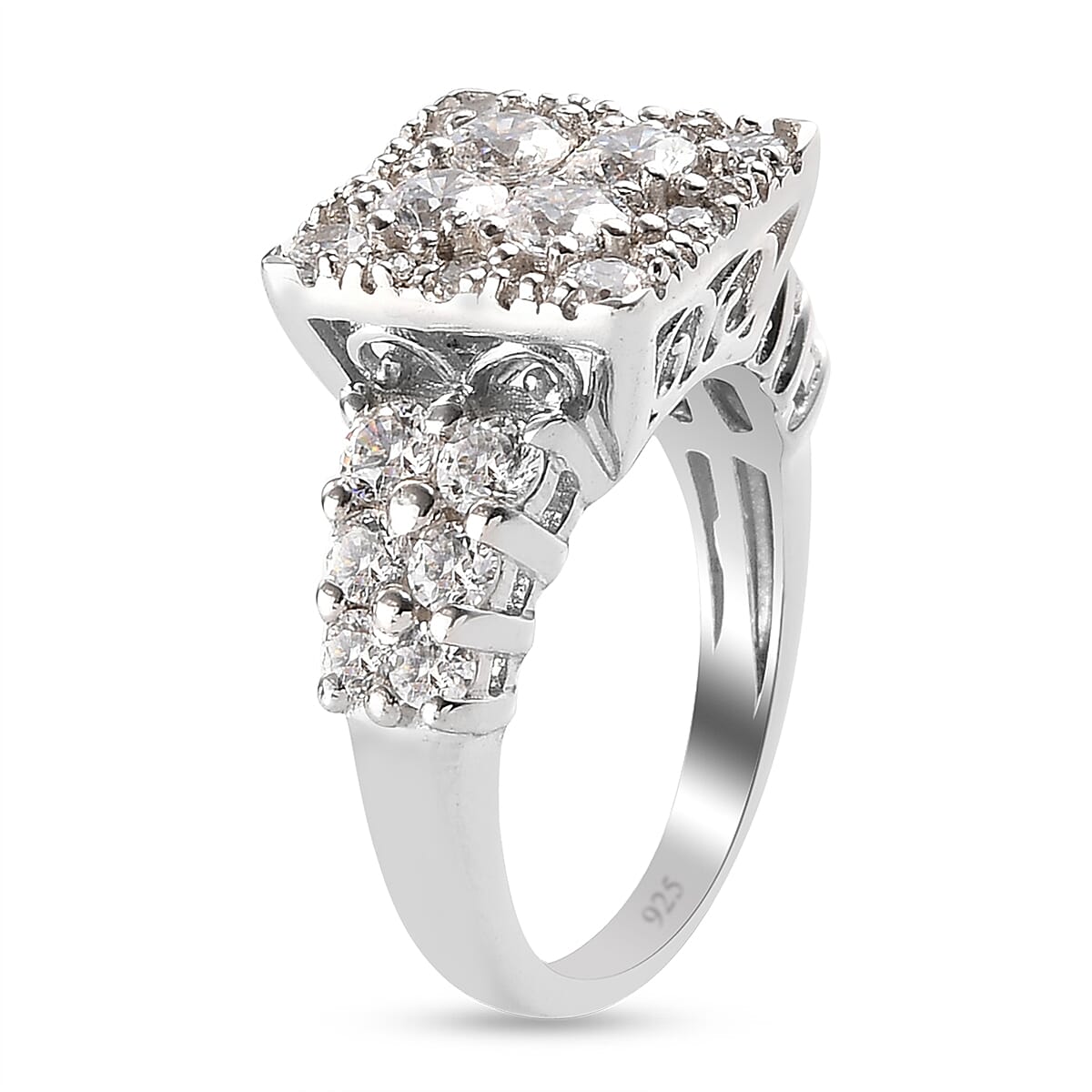 Lustro Stella Platinum Overlay Sterling Silver Ring Made with Finest CZ 3.83 Ct.