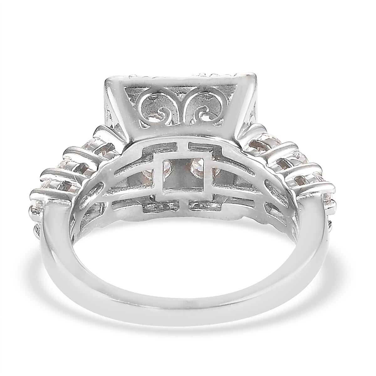 Lustro Stella Platinum Overlay Sterling Silver Ring Made with Finest CZ 3.83 Ct.