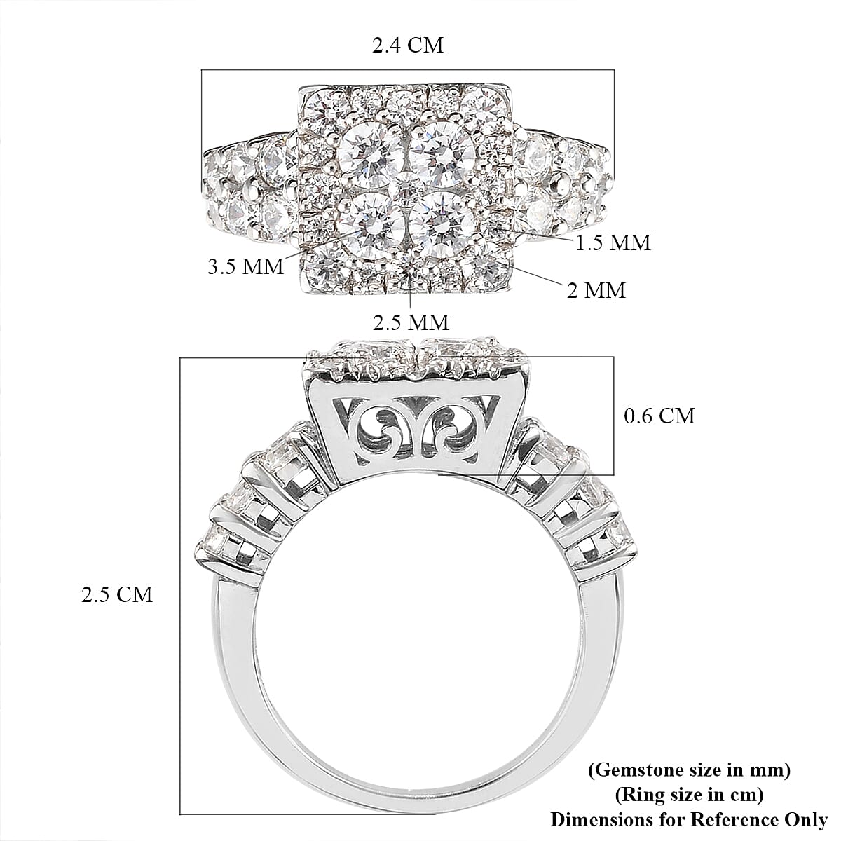 Lustro Stella Platinum Overlay Sterling Silver Ring Made with Finest CZ 3.83 Ct.