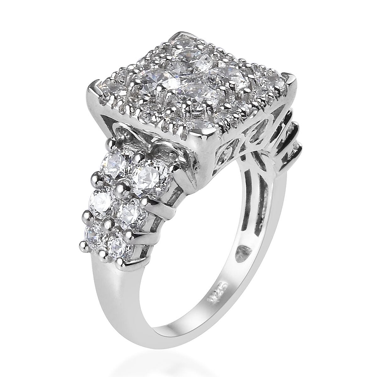 Lustro Stella Platinum Overlay Sterling Silver Ring Made with Finest CZ 3.83 Ct.