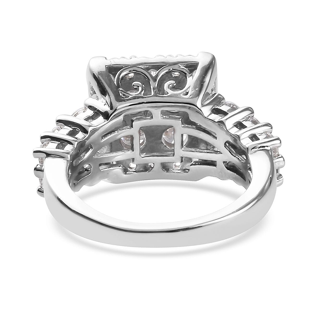 Lustro Stella Platinum Overlay Sterling Silver Ring Made with Finest CZ 3.83 Ct.