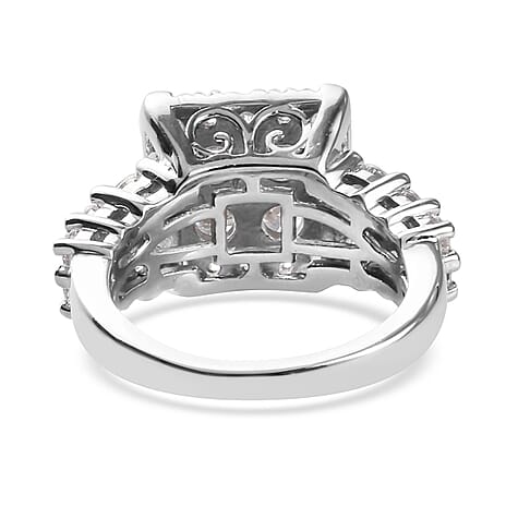 Lustro Stella Platinum Overlay Sterling Silver Ring Made with Finest CZ 3.83 Ct.