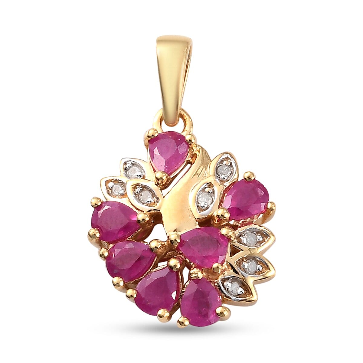 Ruby and Diamond Pendant in 14K Gold Overlay Sterling Silver 1.62 Ct.