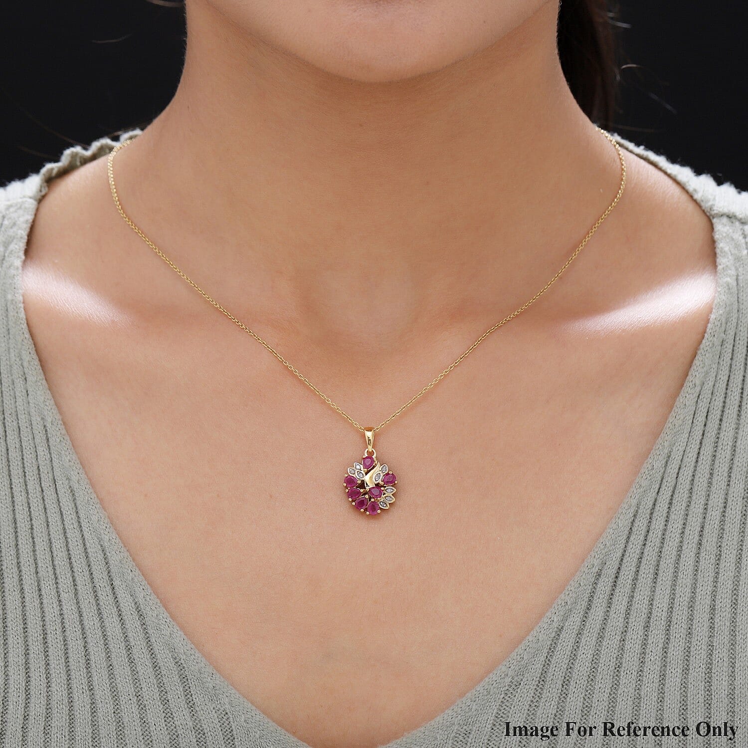 Ruby and Diamond Pendant in 14K Gold Overlay Sterling Silver 1.62 Ct.