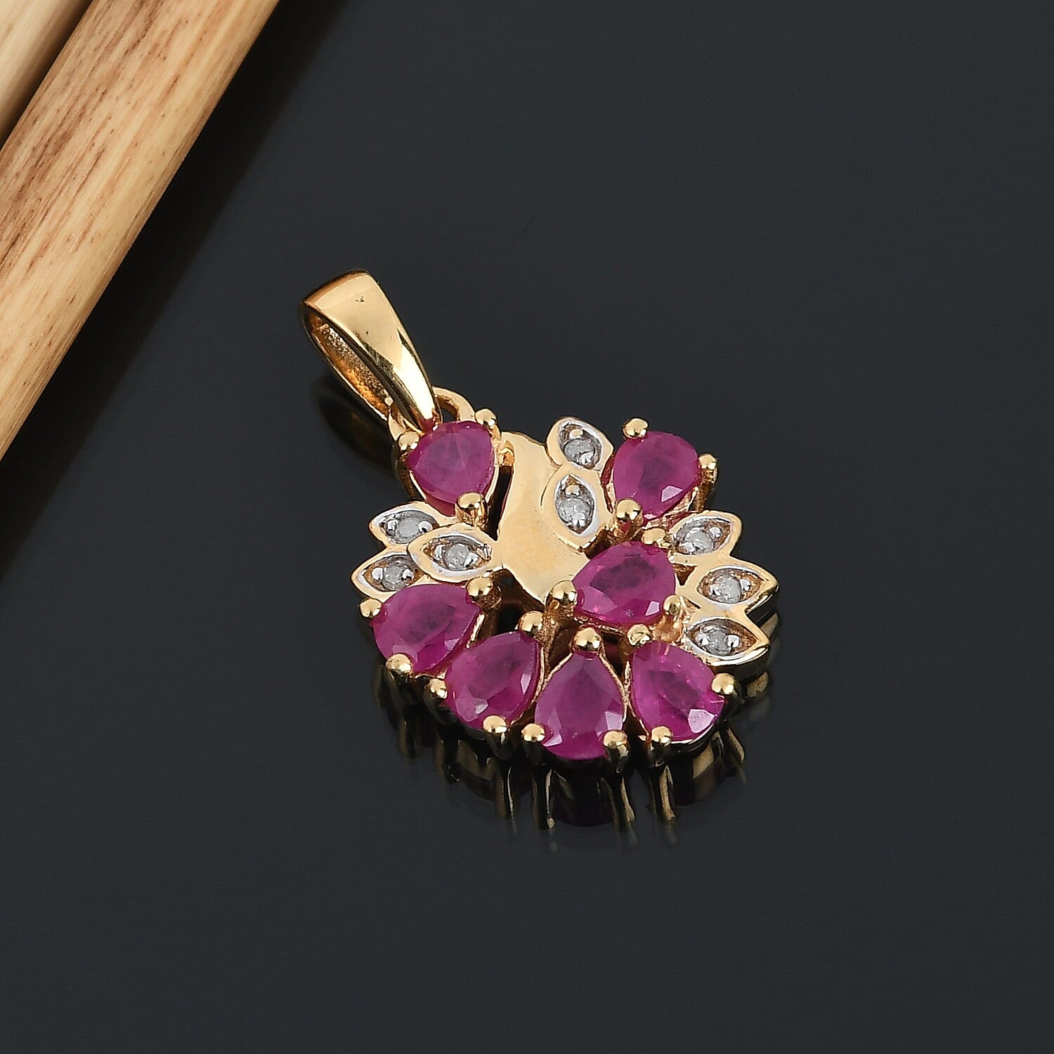 Ruby and Diamond Pendant in 14K Gold Overlay Sterling Silver 1.62 Ct.