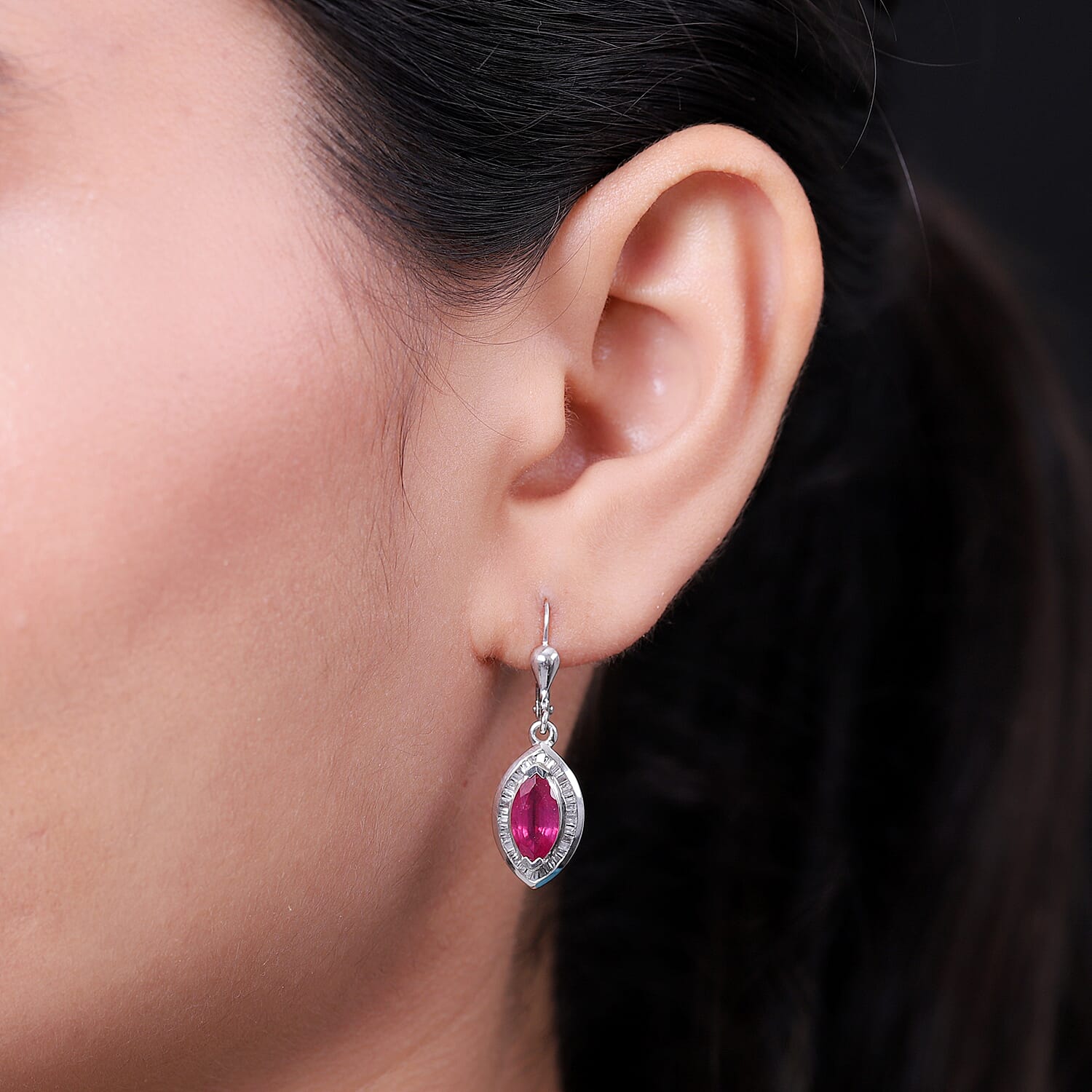 African Ruby (FF) and Diamond Lever Back Earrings in Platinum Overlay Sterling Silver 3.41 Ct.