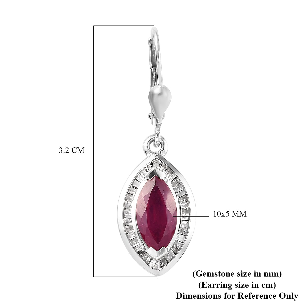African Ruby (FF) and Diamond Lever Back Earrings in Platinum Overlay Sterling Silver 3.41 Ct.