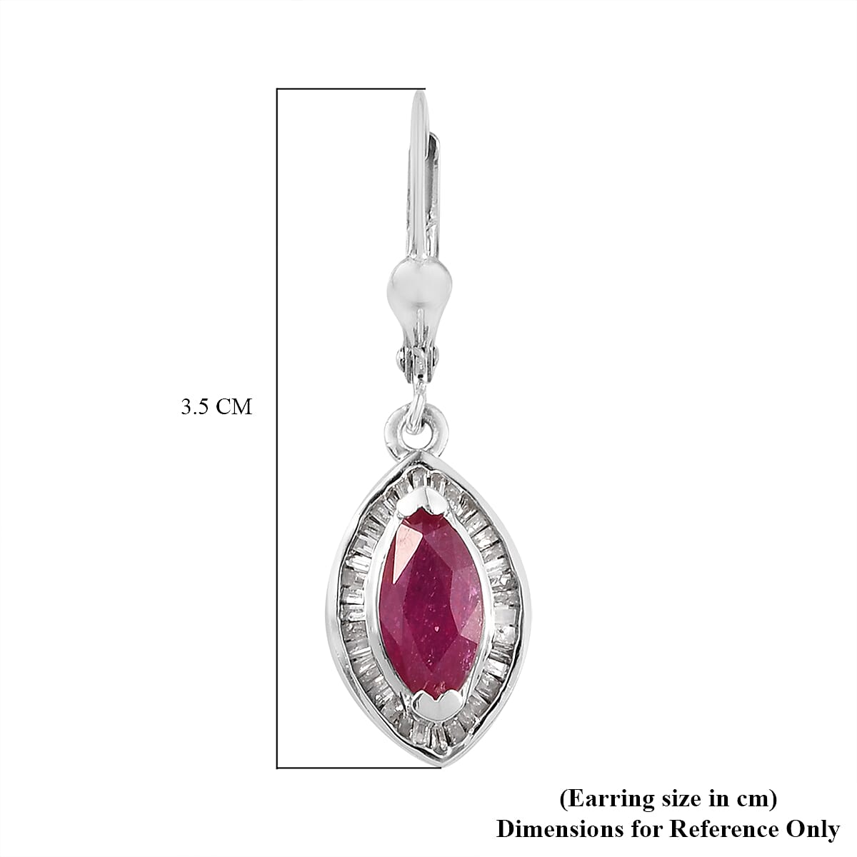 African Ruby (FF) and Diamond Lever Back Earrings in Platinum Overlay Sterling Silver 3.41 Ct.