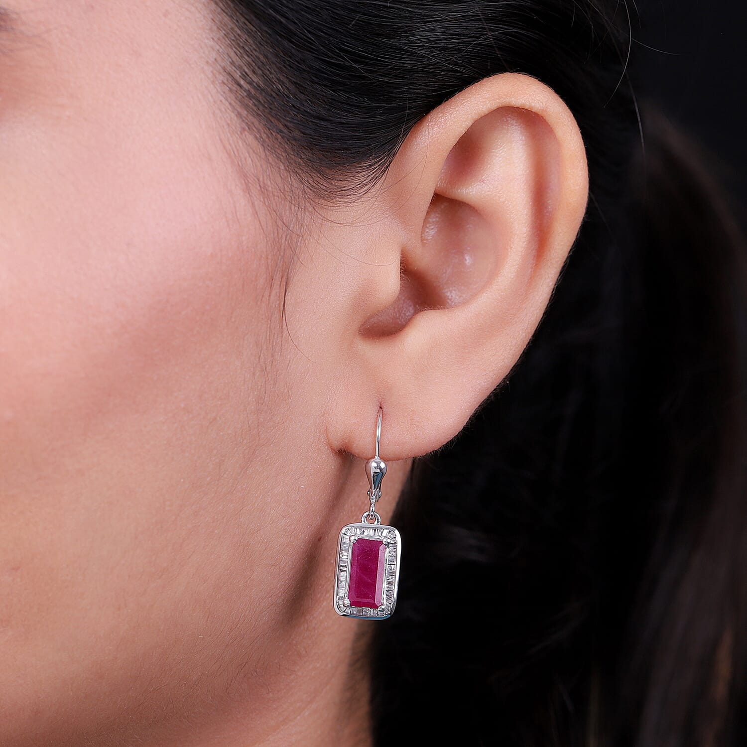 African Ruby (FF) and Diamond Lever Back Earrings in Platinum Overlay Sterling Silver 4.85 Ct.