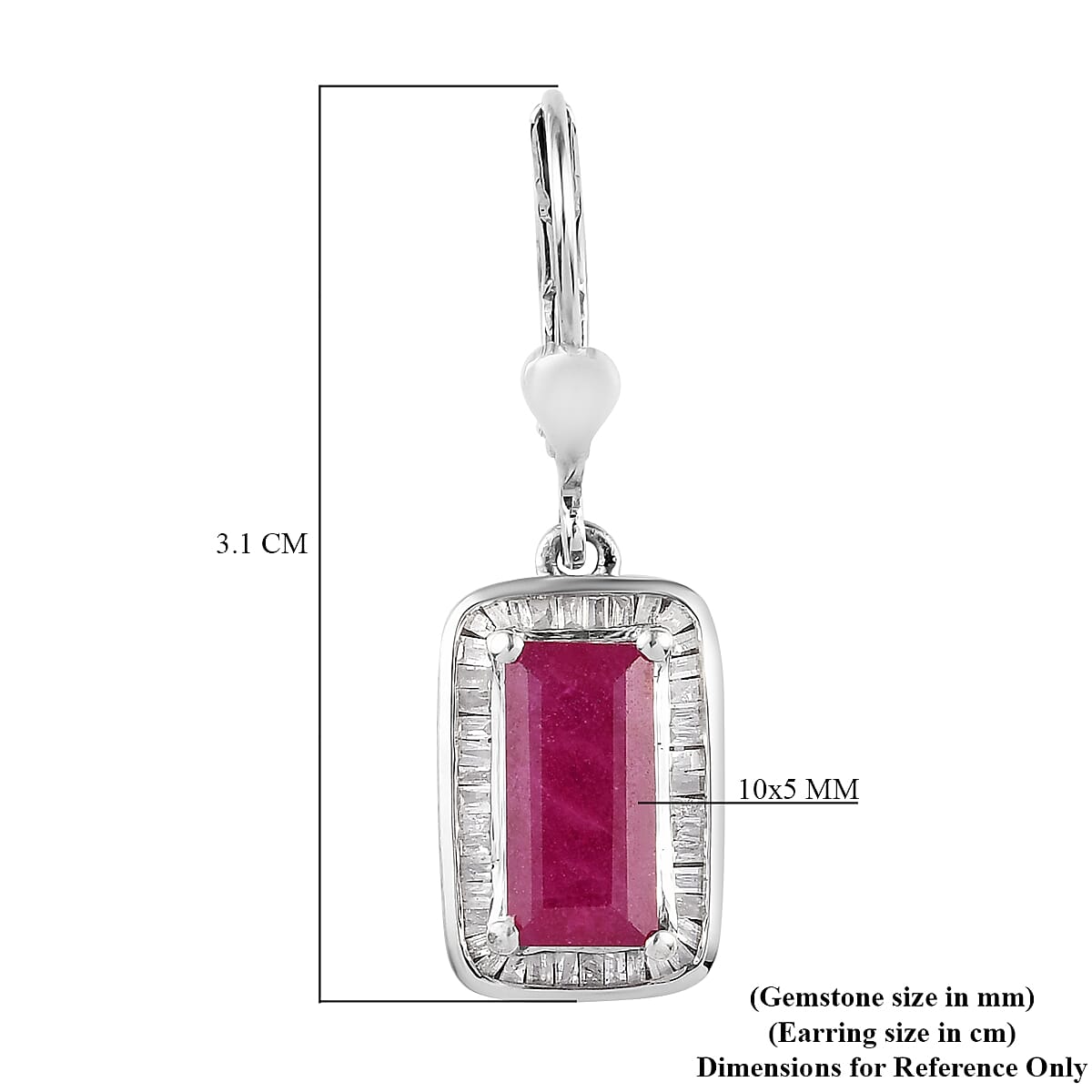 African Ruby (FF) and Diamond Lever Back Earrings in Platinum Overlay Sterling Silver 4.85 Ct.