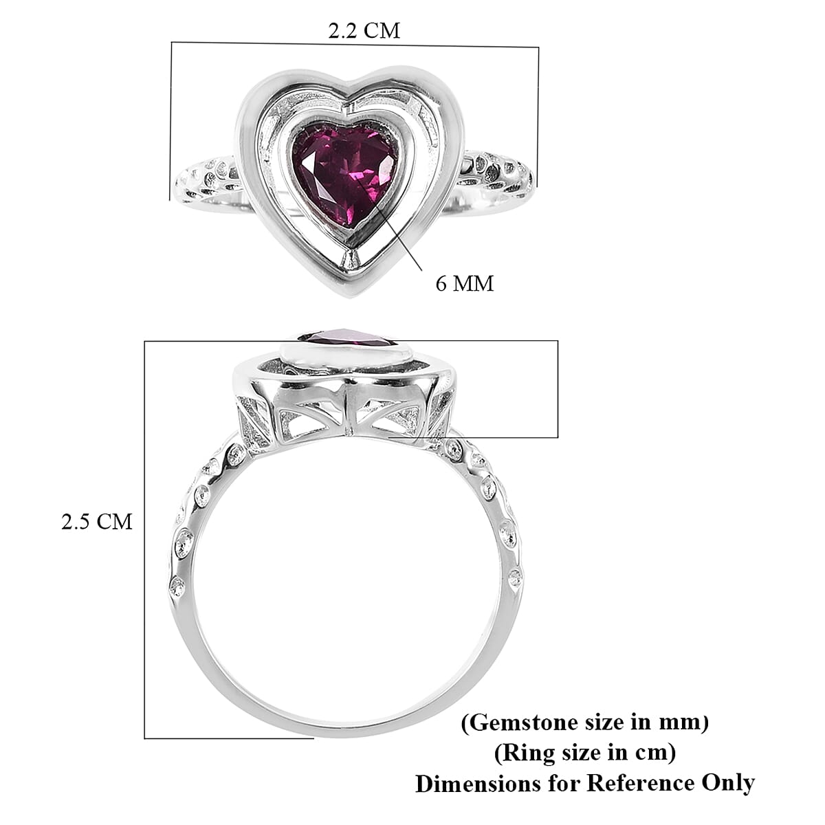 RACHEL GALLEY  Rhodolite Garnet Heart Ring in Rhodium Overlay Sterling Silver