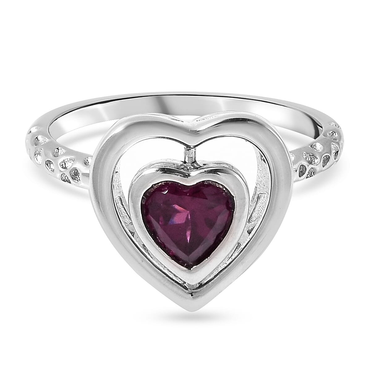 RACHEL GALLEY 0.92 Ct. Heart Shape Rhodolite Garnet Ring in Rhodium Plated Sterling Silver
