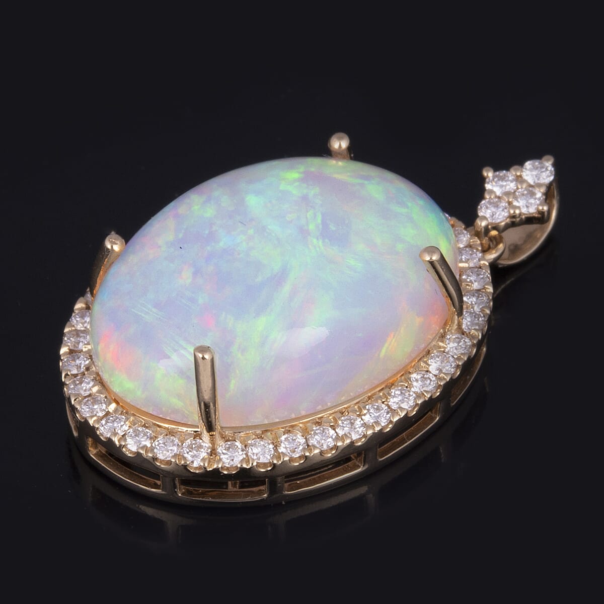 ILIANA 18K Yellow Gold AAA Ethiopian Welo Opal and Diamond (G-H/S-I) Pendant 9.05 Ct.