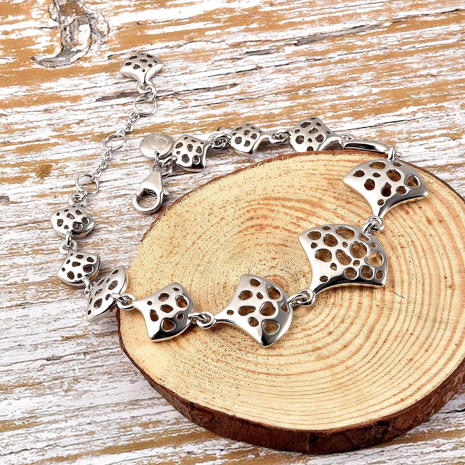 Rachel Galley Cala Shell Collection - Rhodium Overlay Sterling Silver Bracelet (Size - 8), Silver Wt. 16.2 Gms