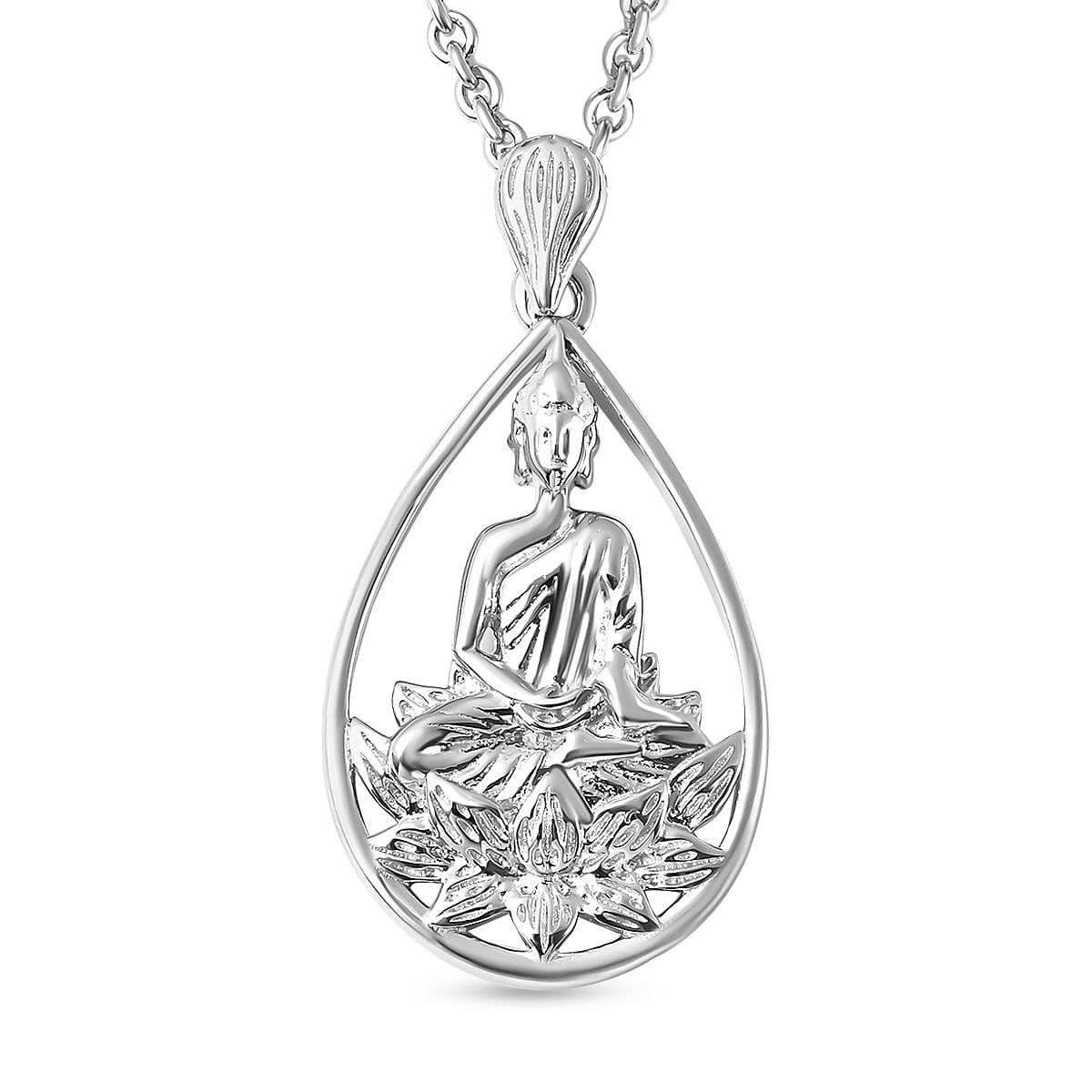 RACHEL GALLEY Buddha Collection- Rhodium Overlay Sterling Silver Buddha Pendant with Chain (Size 24 )