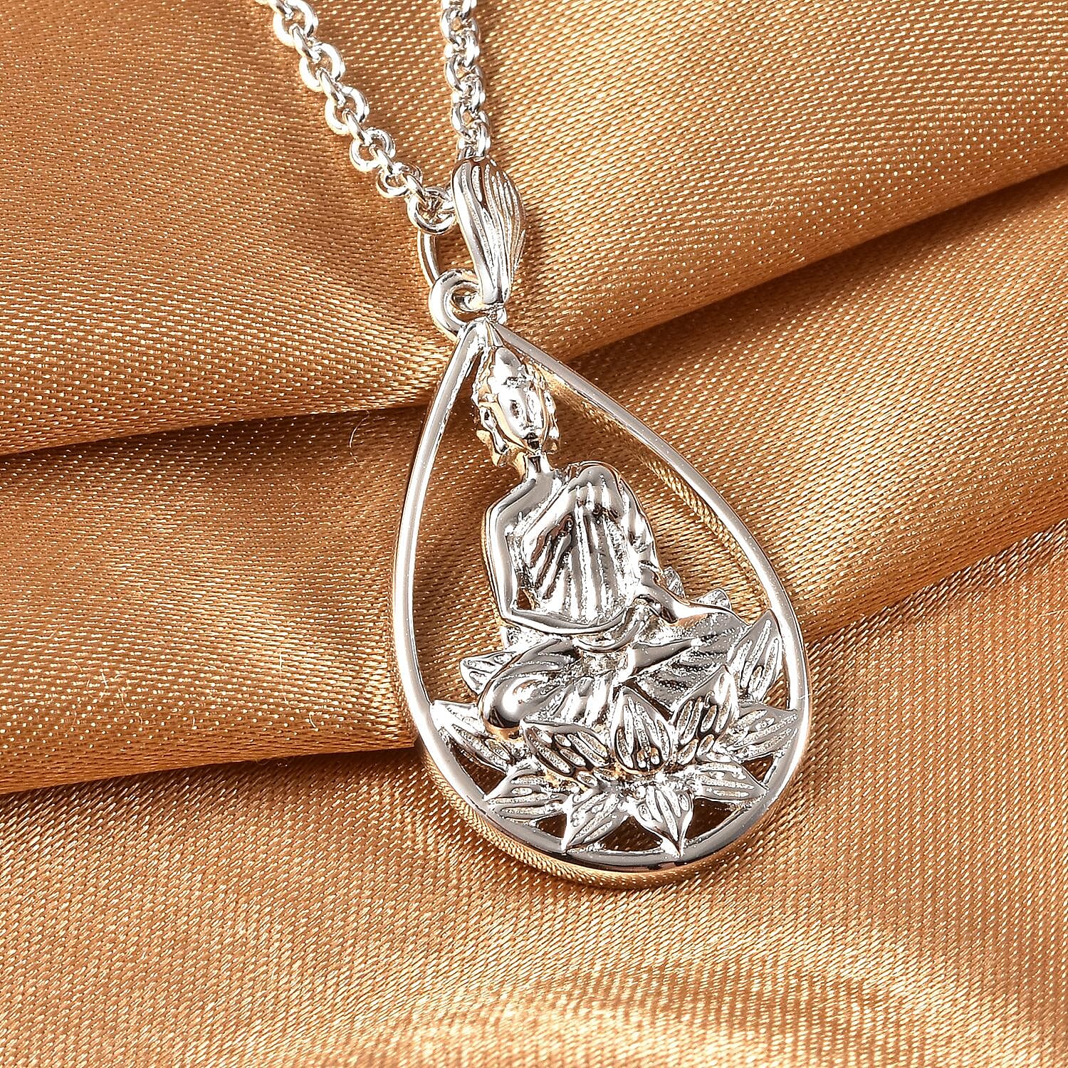 RACHEL GALLEY Buddha Collection- Rhodium Overlay Sterling Silver Buddha Pendant with Chain (Size 24 )