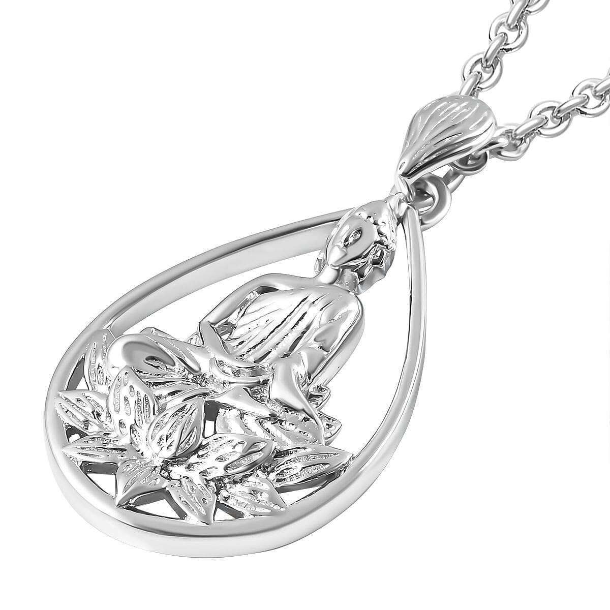 RACHEL GALLEY Buddha Collection- Rhodium Overlay Sterling Silver Buddha Pendant with Chain (Size 24 )