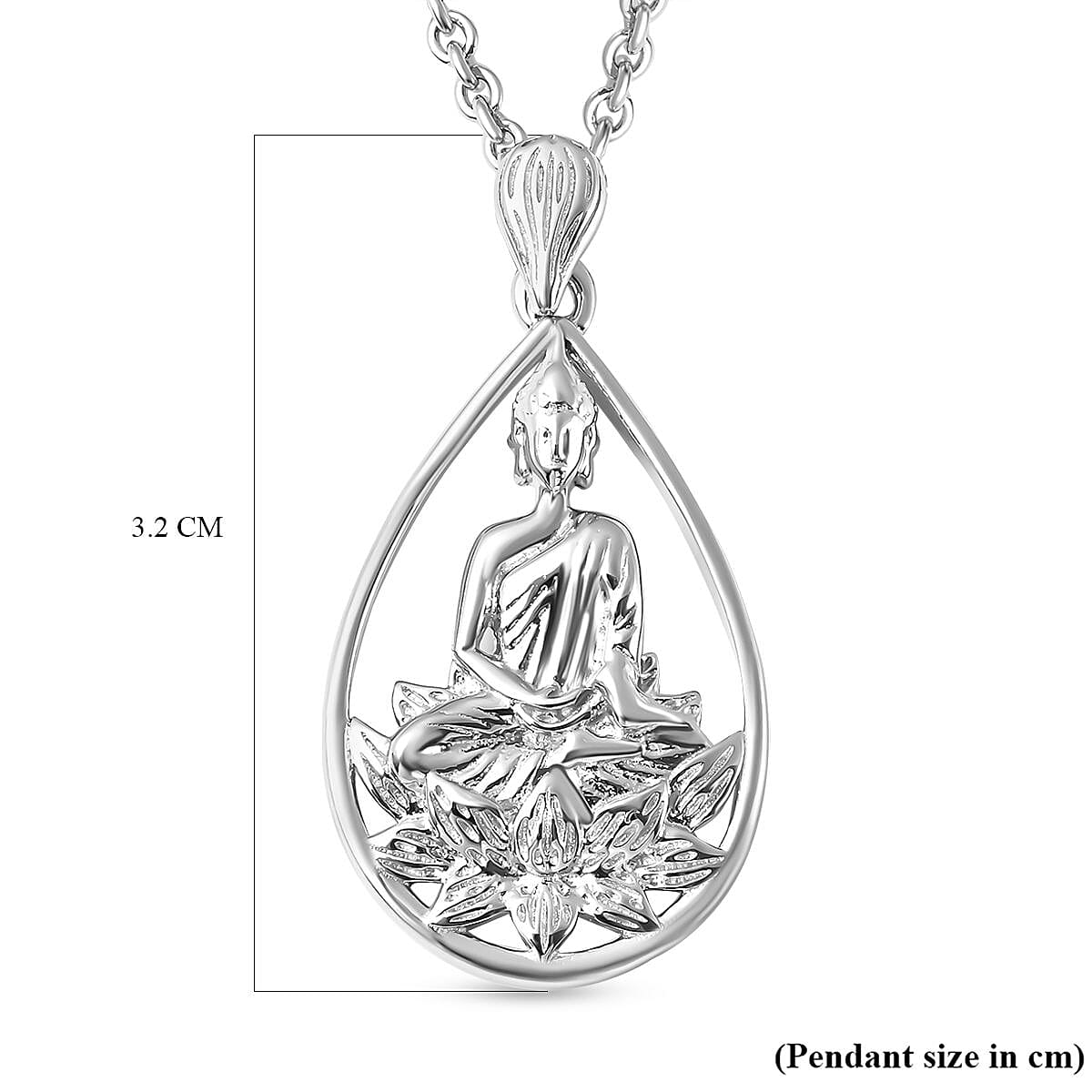RACHEL GALLEY Buddha Collection- Rhodium Overlay Sterling Silver Buddha Pendant with Chain (Size 24 )