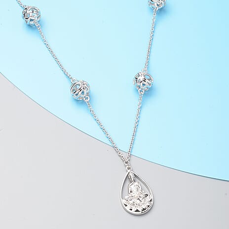 RACHEL GALLEY Buddha Collection - Rhodium Overlay Sterling Silver Buddha Necklace (Size 24), Silver Wt. 15.80 Gms