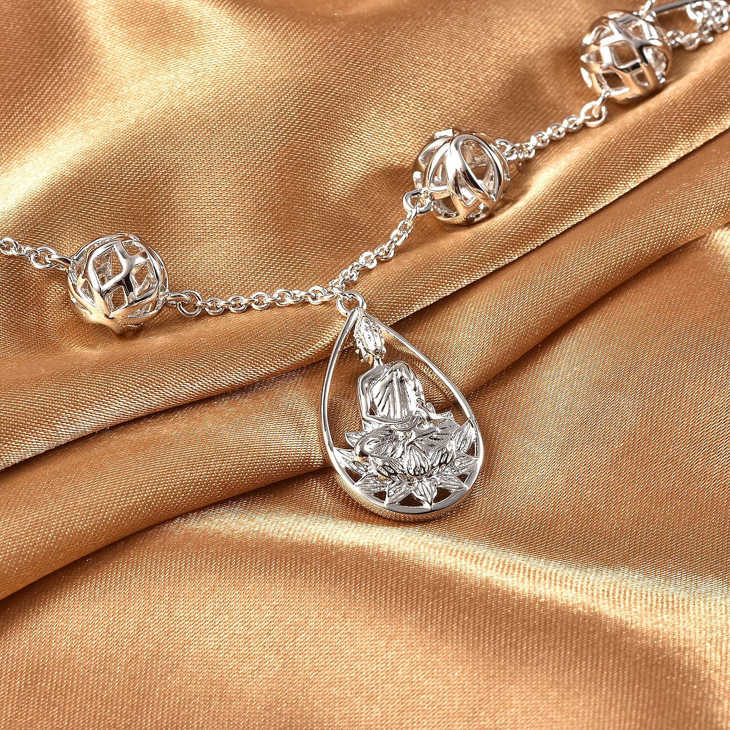 RACHEL GALLEY Buddha Collection - Rhodium Overlay Sterling Silver Buddha Bracelet (with T Bar Lock) (Size 8)