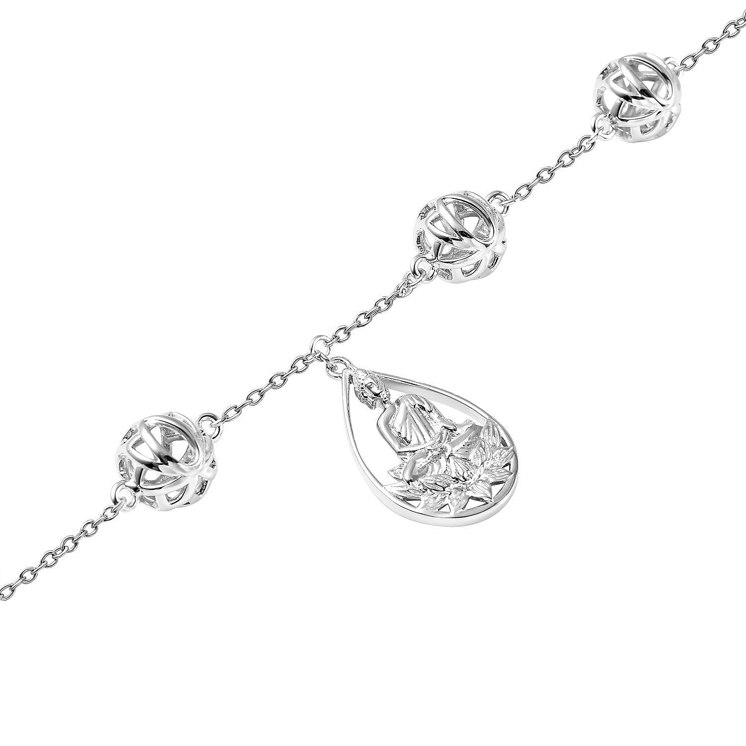 RACHEL GALLEY Buddha Collection - Rhodium Overlay Sterling Silver Buddha Bracelet (with T Bar Lock) (Size 8)