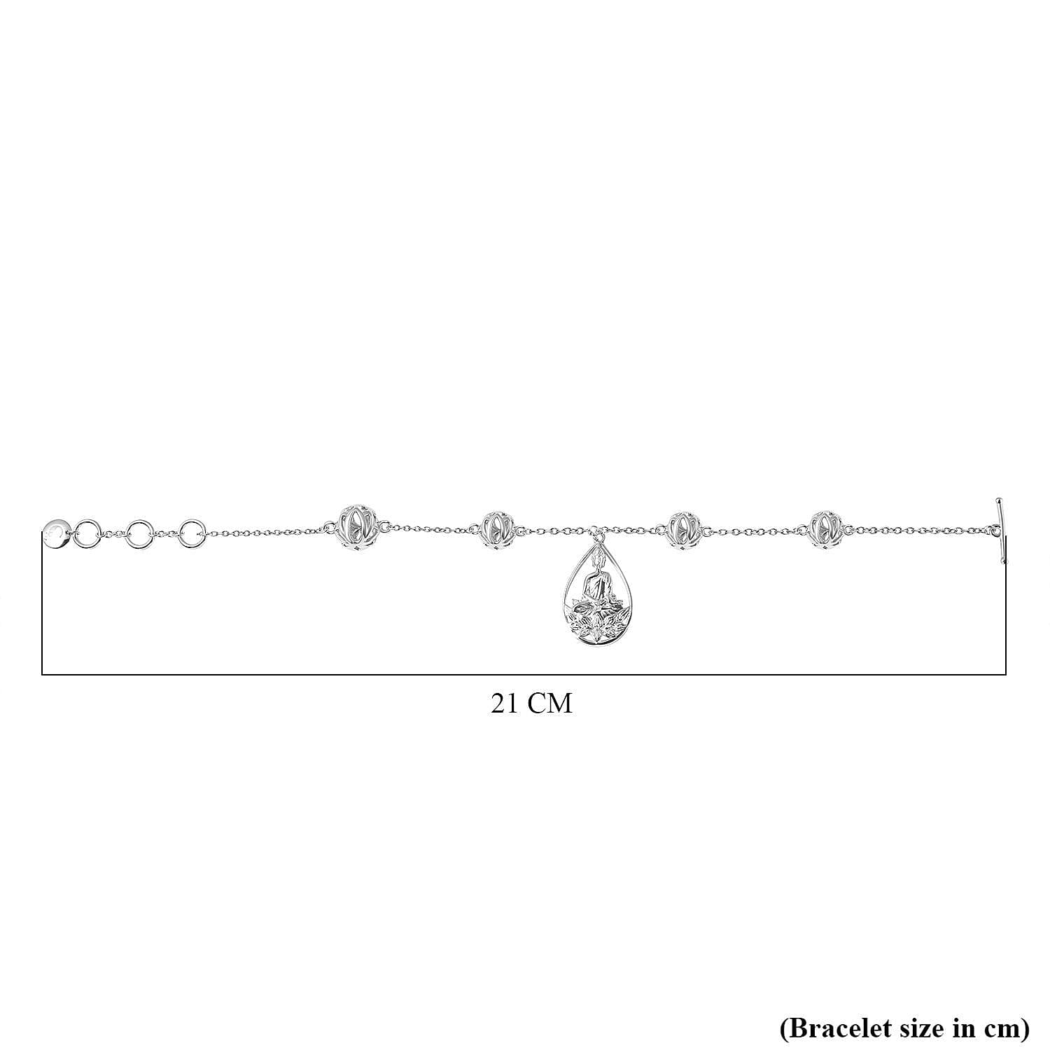 RACHEL GALLEY Buddha Collection - Rhodium Overlay Sterling Silver Buddha Bracelet (with T Bar Lock) (Size 8)