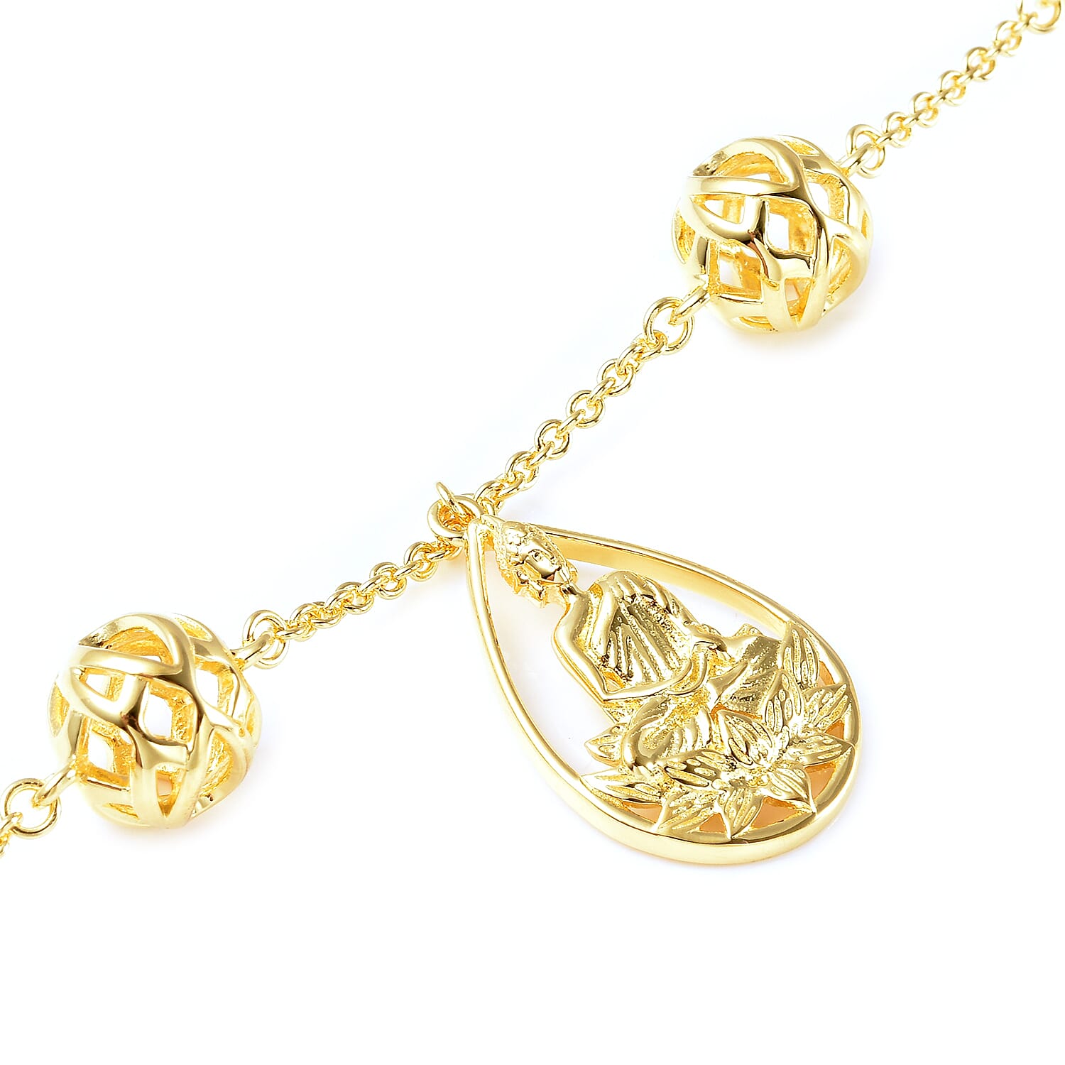 RACHEL GALLEY Buddha Collection- Yellow Gold Overlay Sterling Silver Buddha Bracelet (with T Bar Lock) (Size 8), Silver Wt. 12.62 Gms