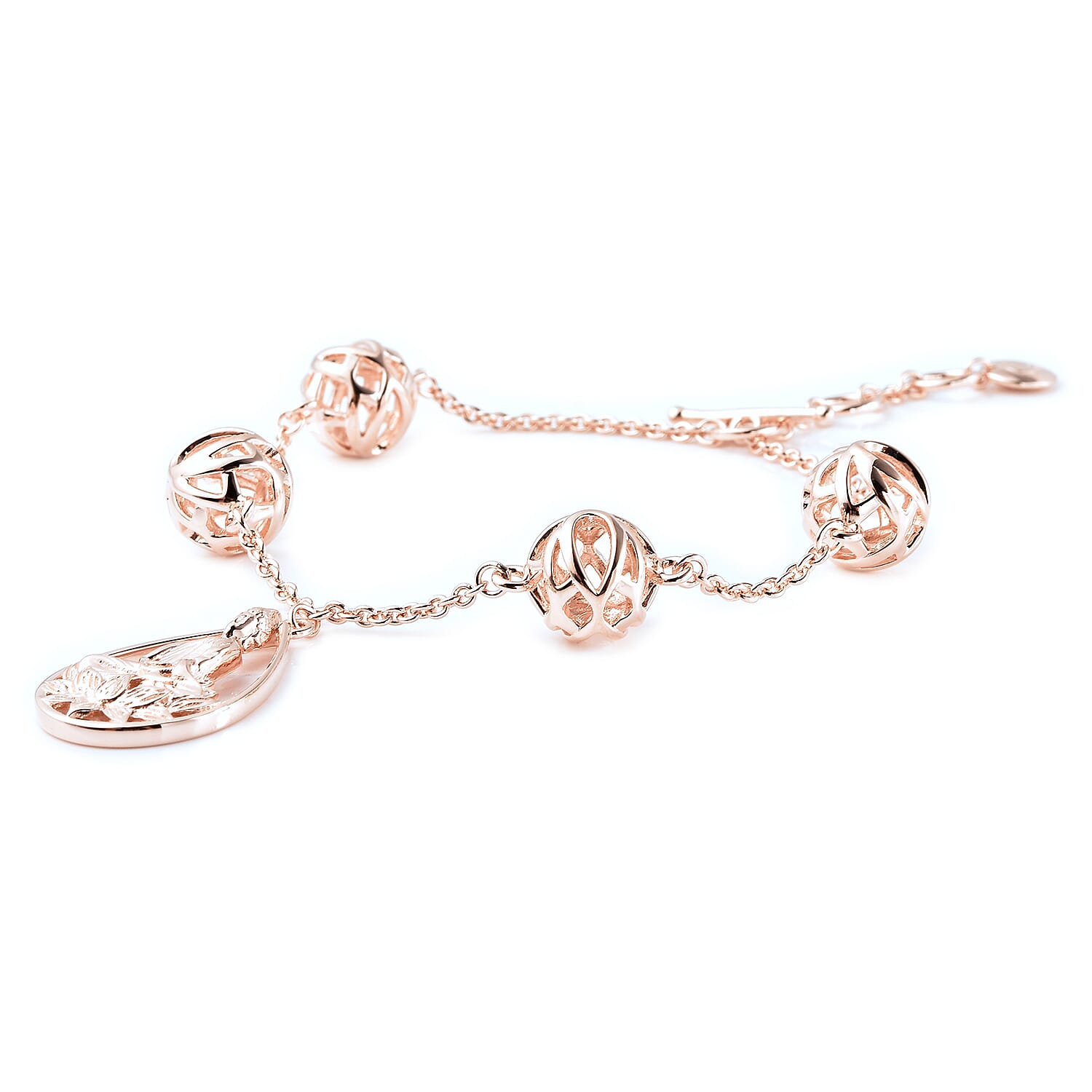 RACHEL GALLEY Buddha Collection- Rose Gold Overlay Sterling Silver Buddha Bracelet (with T Bar Lock) (Size 8), Silver Wt. 12.53 Gms