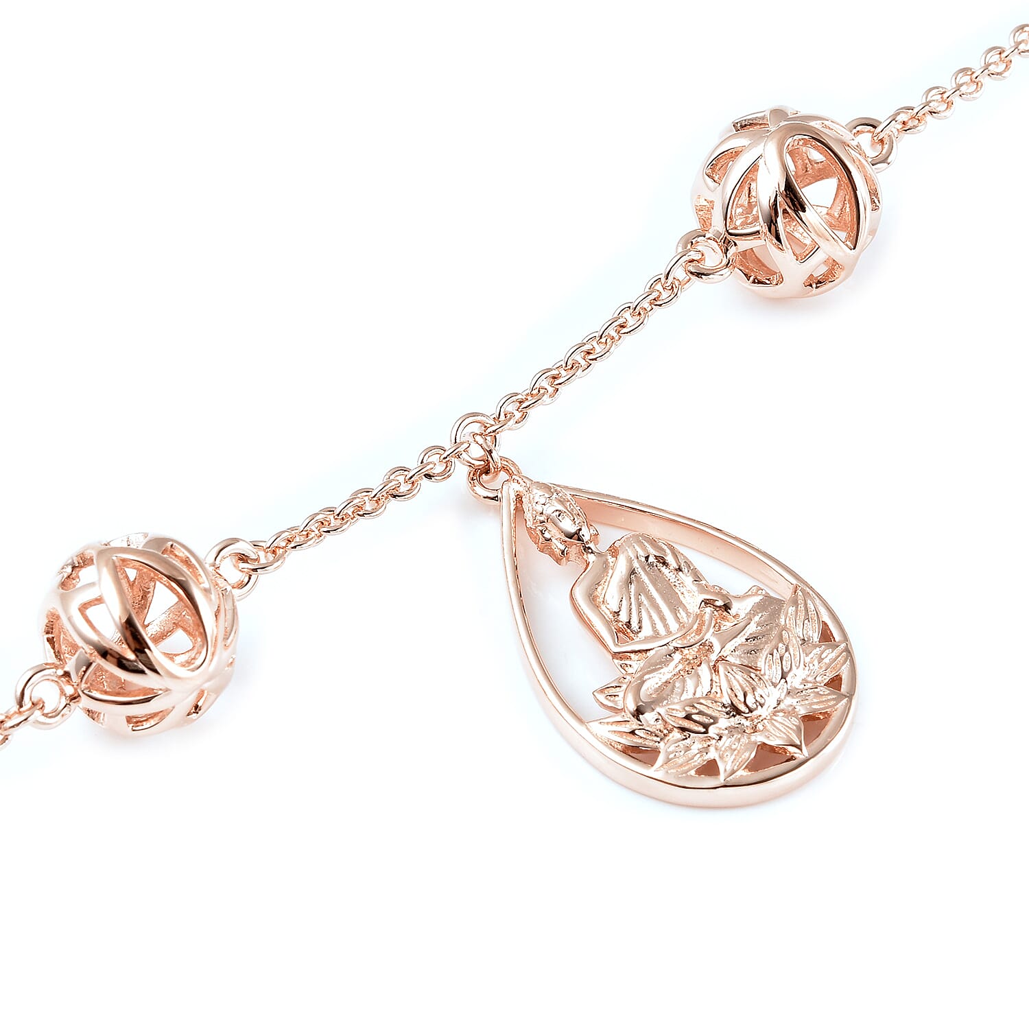 RACHEL GALLEY Buddha Collection- Rose Gold Overlay Sterling Silver Buddha Bracelet (with T Bar Lock) (Size 8), Silver Wt. 12.53 Gms