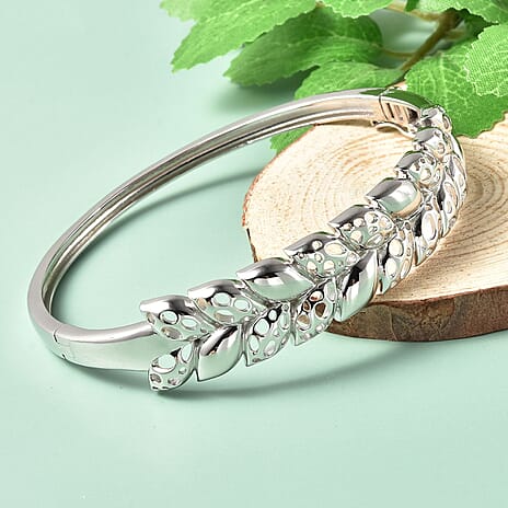 RACHEL GALLEY Leaf Collection- Rhodium Overlay Sterling Silver Leafy Vine Bangle (Size 7.5), Silver Wt. 25.67 Gms