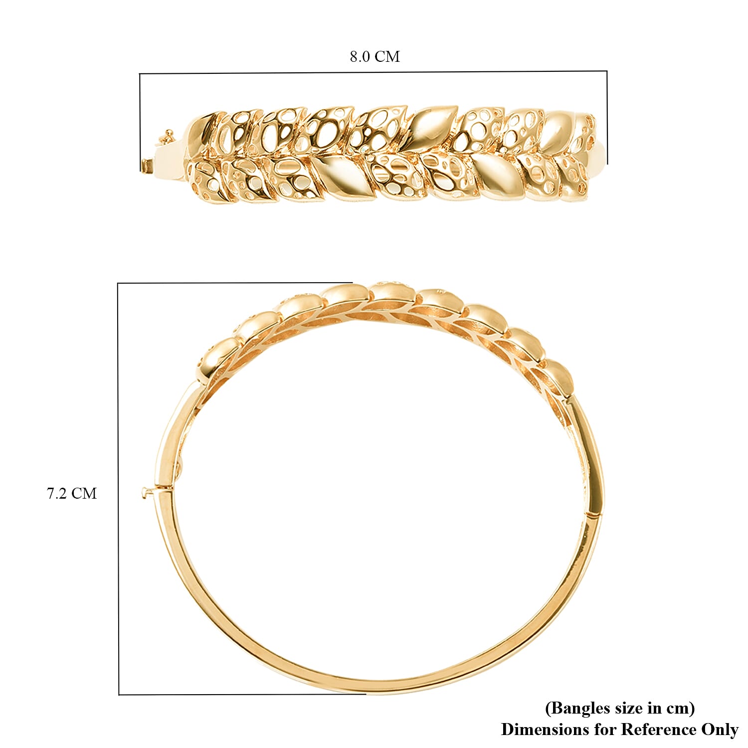 RACHEL GALLEY Leaf Collection - Yellow Gold Overlay Sterling Silver Leafy vine Bangle (Size 7.5) Silver Wt. 24.21 Gms