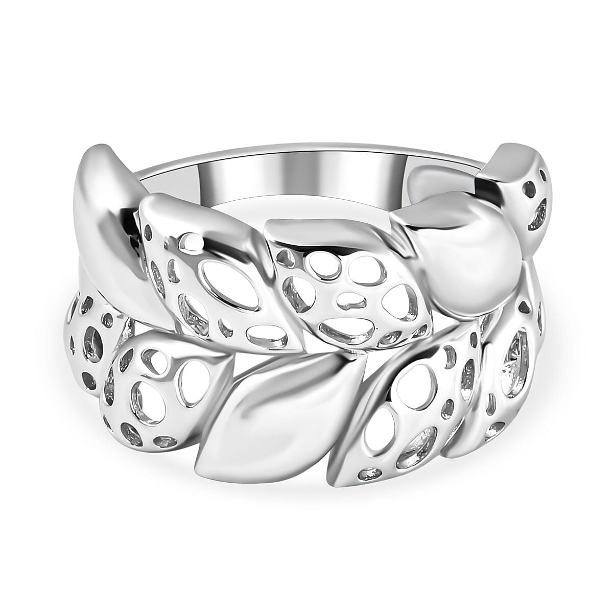 Rachel Galley Leaf Collection - Rhodium Overlay Sterling Silver Ring, Silver Wt. 5.13 Gms
