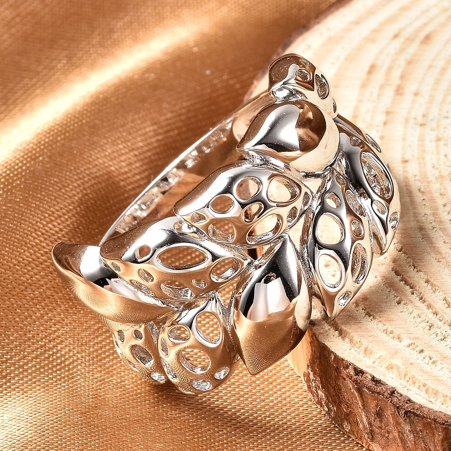 Rachel Galley Leaf Collection - Rhodium Overlay Sterling Silver Ring, Silver Wt. 5.13 Gms