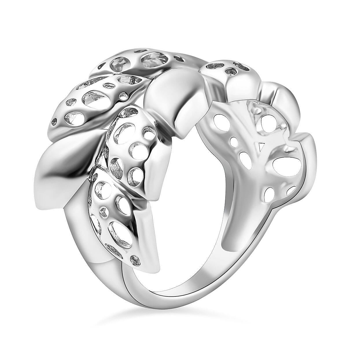 Rachel Galley Leaf Collection - Rhodium Overlay Sterling Silver Ring, Silver Wt. 5.13 Gms