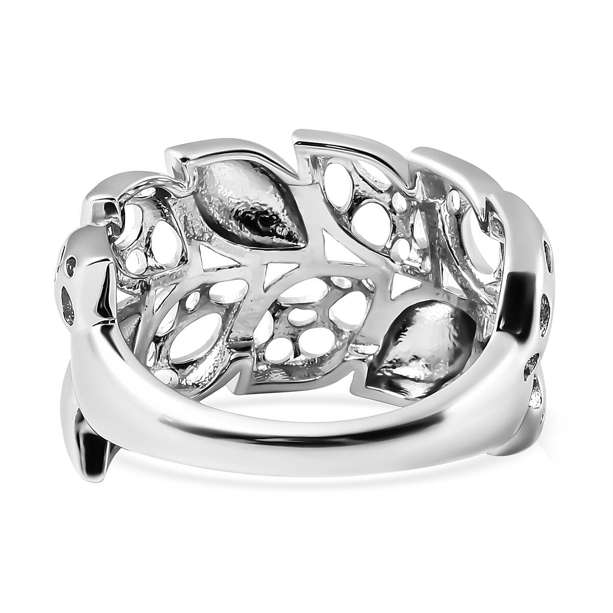 Rachel Galley Leaf Collection - Rhodium Overlay Sterling Silver Ring, Silver Wt. 5.13 Gms