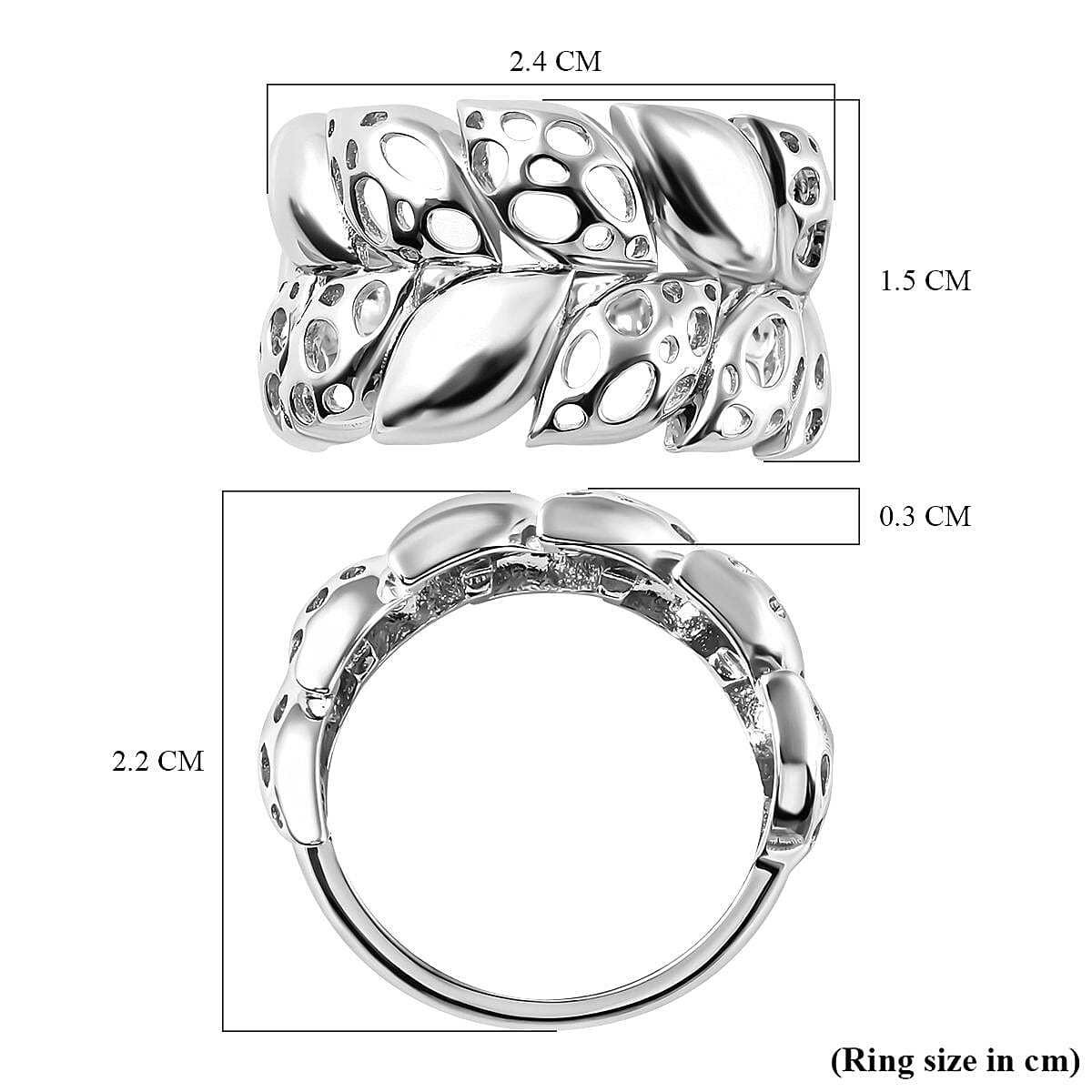 Rachel Galley Leaf Collection - Rhodium Overlay Sterling Silver Ring, Silver Wt. 5.13 Gms